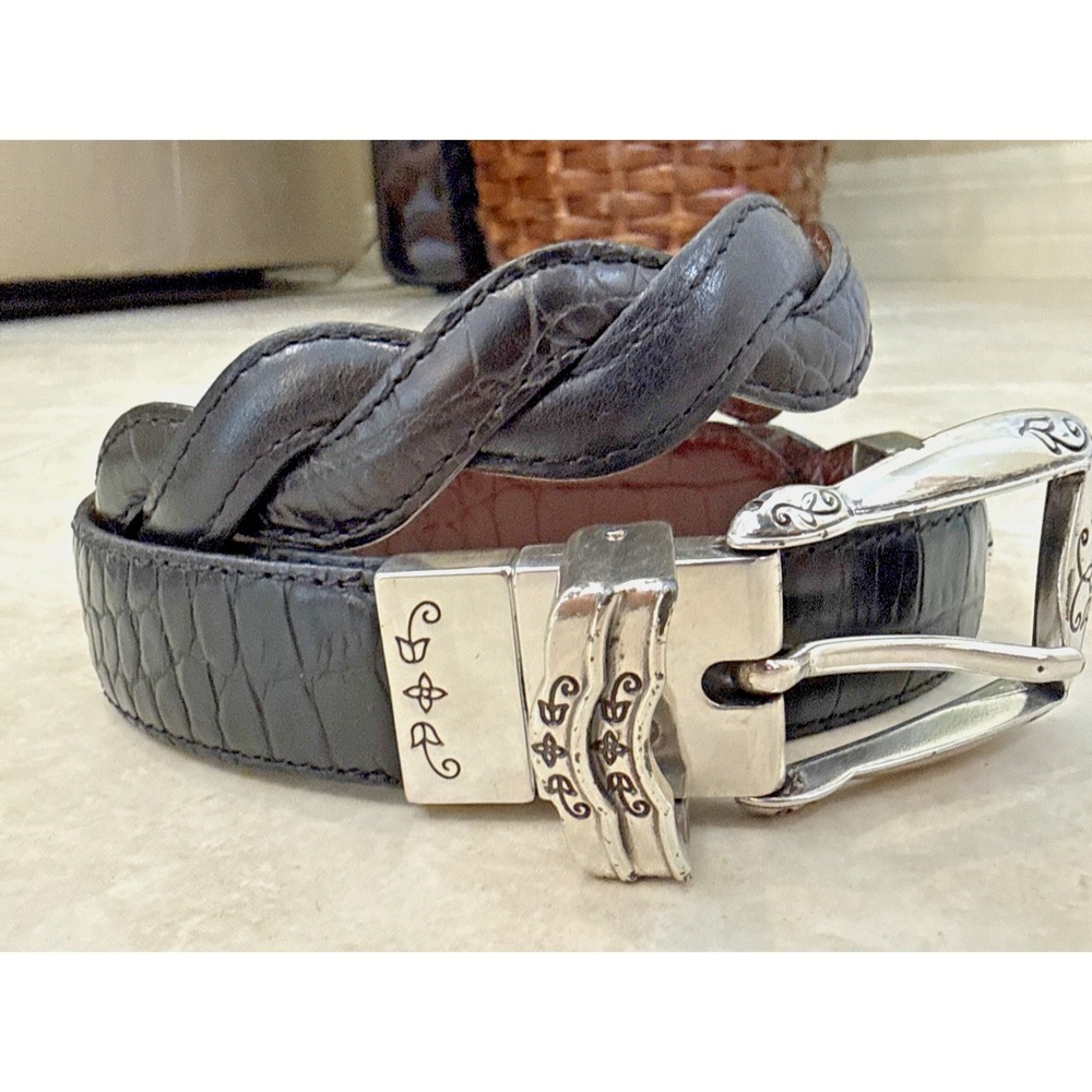 Brighton Reversible Leather Black & Brown Belt Sz S 27-31 Braided Ornate Buckle